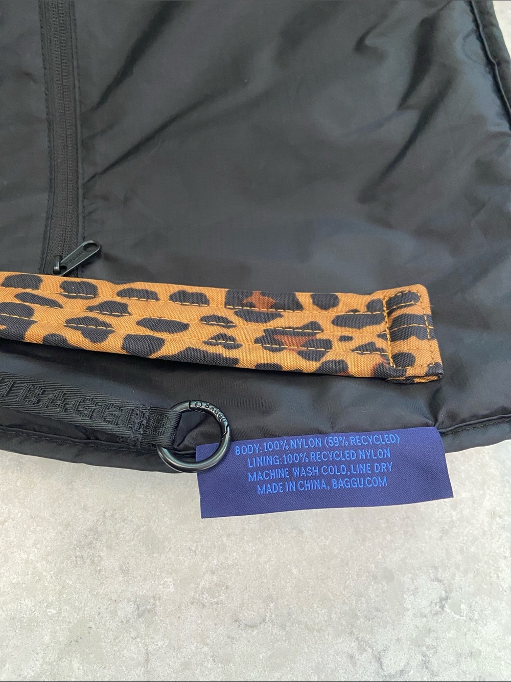 BAGGU Leopard-Print Nylon Shoulder Bag in Brown and Black, Adjustable Strap. - Picture 16 of 16